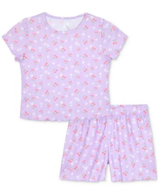 Max & Olivia - Big Girls Pointelle Cherry-Print Shorts Pajama Set