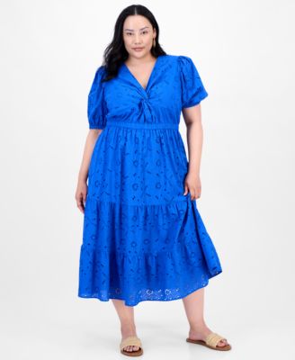 I.N.C. International Concepts - Plus Size Cotton Eyelet Twist-Front Tiered Dress