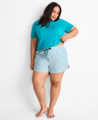 State of Day - Plus Size Shadow Stripe Seersucker Drawstring Shorts