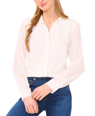 CeCe - Women's Long-Sleeve Blouse with Floral Appliqu&eacute;