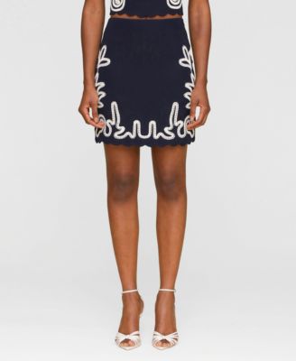 Avec Les Filles - Women's Seahorse Embroidery Mini Skirt