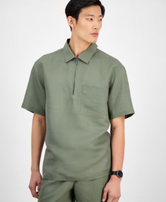 Alfani - Men's Quarter-Zip Linen Shirt