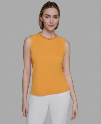 KARL LAGERFELD PARIS - Women's Bead-Trim Sleeveless Top