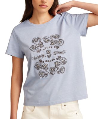 Lucky Brand - Women's Cotton Mirror Embroidered Floral Tee