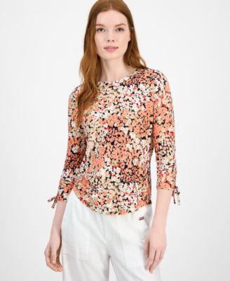 Tommy Hilfiger - Women's Floral-Print Ruched-Sleeve Top