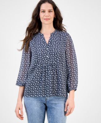 Nautica Jeans - Women's Floral-Print Pintucked Blouse
