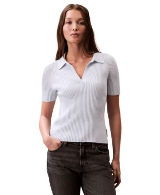 Calvin Klein Jeans - Women's Cotton Ribbed Monogram-Logo Polo Top