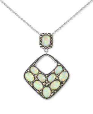 Macy's - Mother of Pearl & Marcasite Square 18" Pendant Necklace in Sterling Silver