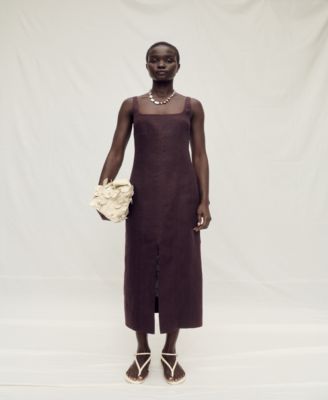 MANGO - Women's Front Opening Linen Midi Dress