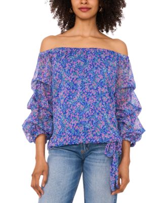 Vince Camuto - Women's Printed Off-the-Shoulder Bubble-Sleeve Top
