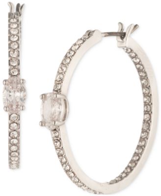 Givenchy - Silver-Tone Small Pav&eacute; & Oval Crystal Hoop Earrings, 0.92"