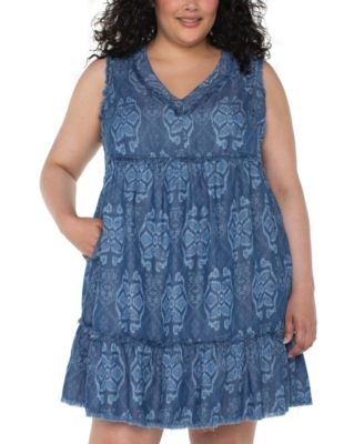 Liverpool Los Angeles - Plus Size Sleeveless Frayed Dress