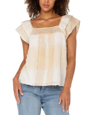 Liverpool Los Angeles - Petite Cotton Frayed Square-Neck Top