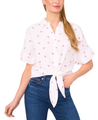 CeCe - Women's Printed Cotton Dolman-Sleeve Button-Front Blouse