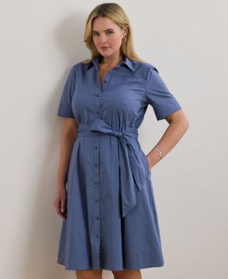 Lauren Ralph Lauren - Plus Size Belted Cotton-Blend Shirtdress