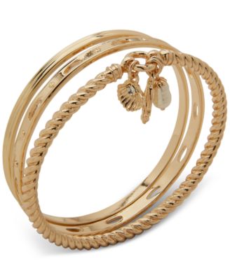 Anne Klein - Gold-Tone 3-Pc. Set Crystal & Imitation Pearl Beach-Motif Bangle Bracelets