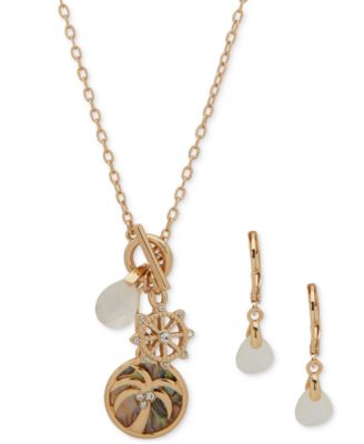 Anne Klein - Gold-Tone Mixed Stone Multi-Charm Pendant Necklace & Drop Earrings Set