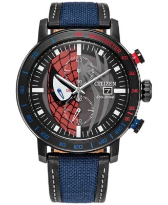 Citizen - Men's Chronograph Marvel Spider-Man Double Vision Blue Nylon Leather Strap Watch 44mm