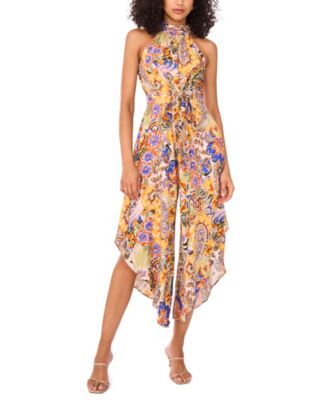 MSK - Women's Printed Halter Wide-Leg Jumpsuit