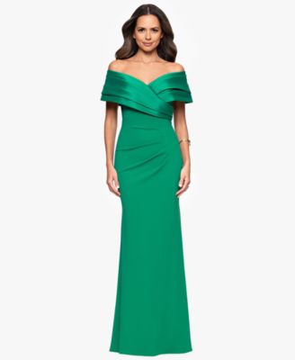 Betsy & Adam - Women's Off-The-Shoulder Colorblocked Gown