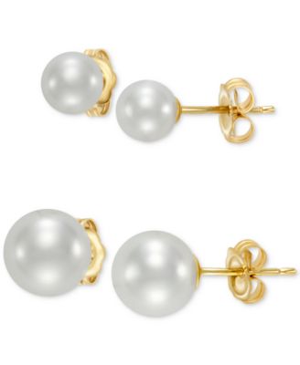 Macy's - 2-Pc. Set Cultured Freshwater Pearl (5 & 7mm) Stud Earrings in 14k Gold
