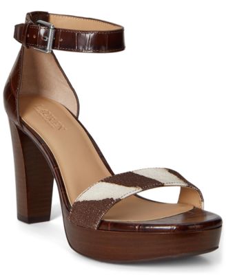 Lauren Ralph Lauren - Women's Sylvia Zebra-Print-Trim Embossed Platform-Heel Sandals