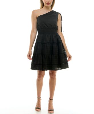 Taylor - Women's One-Shoulder Seersucker Fit & Flare Dress