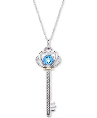 Macy's - Blue Topaz (5/8 ct. t.w.) & Diamond Accent Key 18" Pendant Necklace in Sterling Silver & 10k Gold