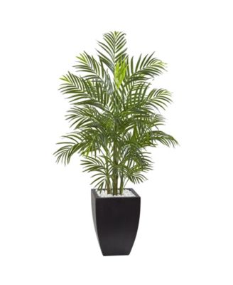 Nearly Natural - 4.5' Areca Palm UV-Resistant Indoor/Outdoor Artificial Tree in Black-Washed Planter