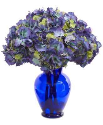 Nearly Natural - Hydrangea Artificial Arrangement in Blue Vase