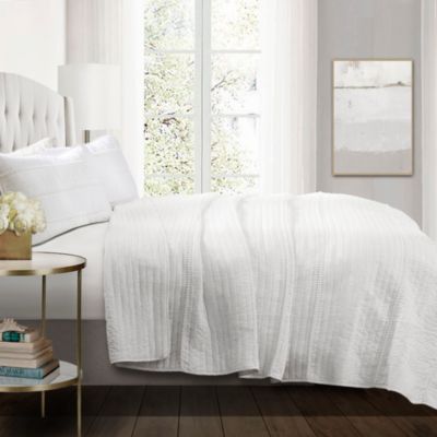 Lush Décor - Lush Decor Pom Pom Stripe Quilt White 3-Pc. Sets