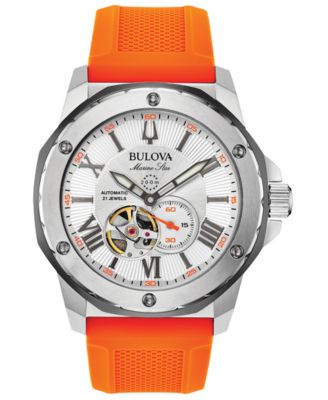 Bulova - Men's Automatic Marine Star Orange Silicone Strap Watch 45mm
