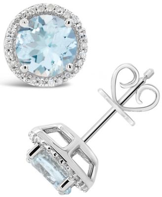 Macy's - Aquamarine (2-1/2 ct. t.w.) and Diamond (1/6 ct. t.w.) Stud Earrings in Sterling Silver