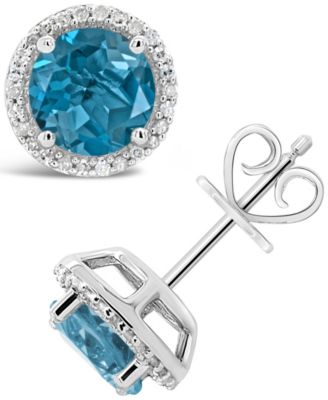 Macy's - London Blue Topaz (3-1/10 ct. t.w.) and Diamond (1/6 ct. t.w.) Stud Earrings in Sterling Silver