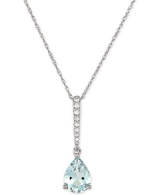 Macy's - Aquamarine (7/8 ct. t.w.) & Diamond (1/20 ct. t.w.) 18" Pendant Necklace in 14k White Gold