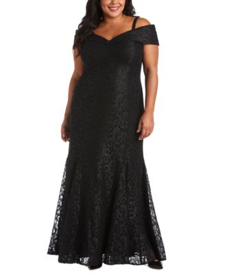R & M Richards - Plus Size Off-The-Shoulder Lace Gown