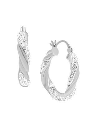 And Now This - Clear Crystal Twisted Click Top Hoop Earring in Fine Silver Plate or Gold Plate