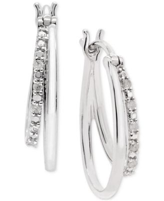 Macy's - Diamond Oval Hoop Earrings (1/10 ct. t.w.) in Sterling Silver