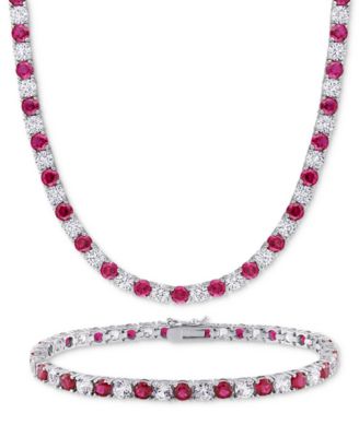 Macy's - 2-Pc. Set Lab-Grown Blue Sapphire (23-3/4 ct. t.w.) & Lab-Grown White Sapphire (23-3/8 ct. t.w.) Collar Necklace & Bracelet in Sterling Silver (Also in Lab-Grown Ruby)