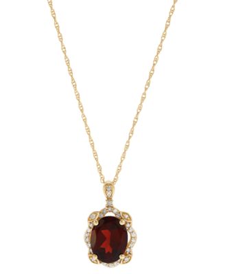 Macy's - Garnet (2-1/4 ct. t.w.) & Diamond (1/10 ct. t.w.) Halo 18" Pendant Necklace in 14k Gold