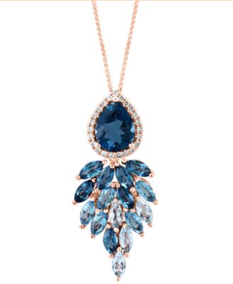 LALI Jewels - London Blue Topaz (3-3/8 ct. t.w.), Sky Blue Topaz (1-5/8 ct. t.w.) & Diamond (1/8 ct. t.w.) Cascading Pendant Necklace in 14k Rose Gold, 16" + 2" extender