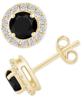 Macy's - Black Diamond (3/4 ct. t.w.) & White Diamond (1/4 ct. t.w.) Halo Stud Earrings in 14k Gold