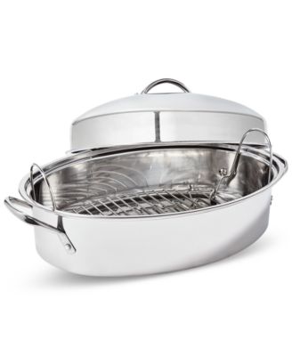 The Cellar - Stainless Steel 8-Qt Covered Oval Roaster with Rack