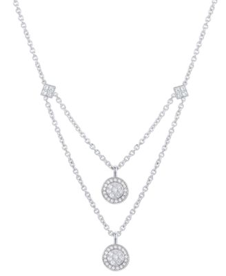 Macy's - Diamond Halo Cluster Layered Pendant Necklace (1/4 ct. t.w.) in Sterling Silver, 16" + 2" extender
