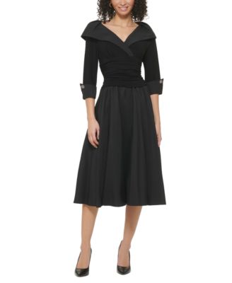 Jessica Howard - Women's Portrait-Collar Combo Midi Dress