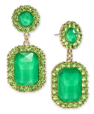 On 34th - Gold-Tone Stone Double Drop Earrings