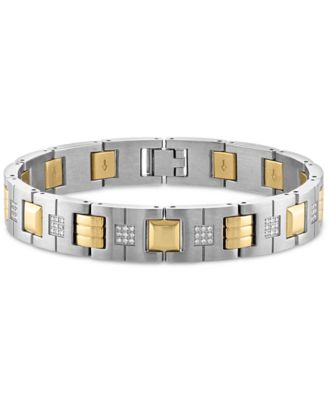 Macy's - Men's Diamond Watch Link Bracelet (1/2 ct. t.w.) in Stainless Steel and Gold-Tone Ion-Plate