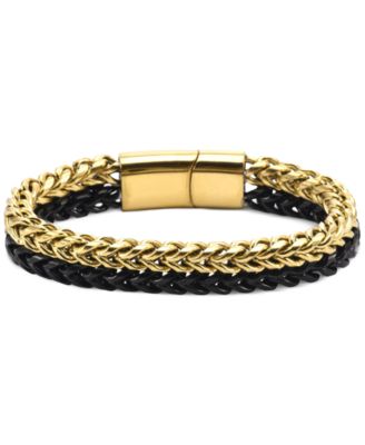 Macy's - Men's Two-Tone Double Strand Chain Bracelet in Black & Gold-Tone Ion-Plated Stainless Steel