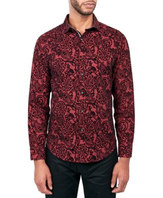 Society of Threads - Men's Regular-Fit Flocked Paisley Button-Down Shirt