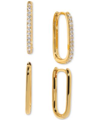 Girls Crew - 18k Gold-Plated 2-Pc. Set Pav&eacute; Oval Hoop Earrings